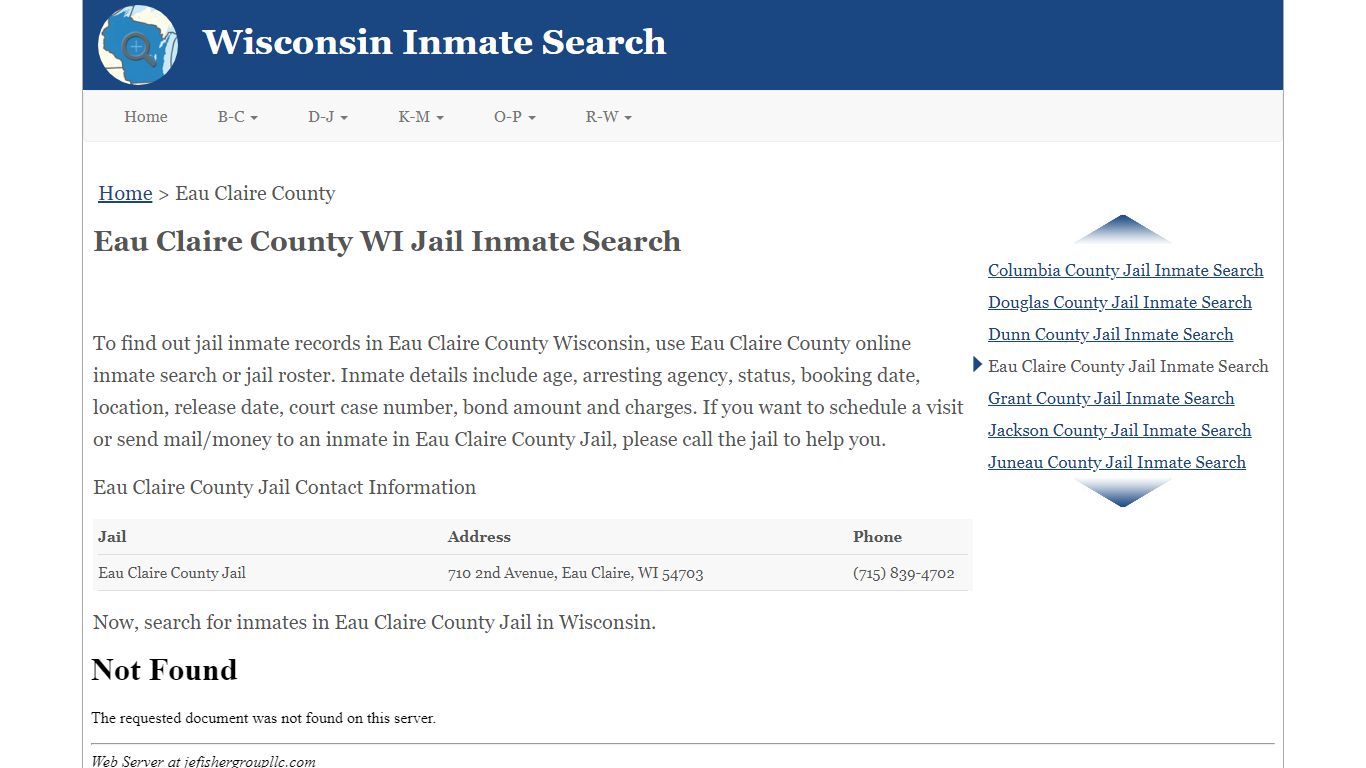 Eau Claire County WI Jail Inmate Search