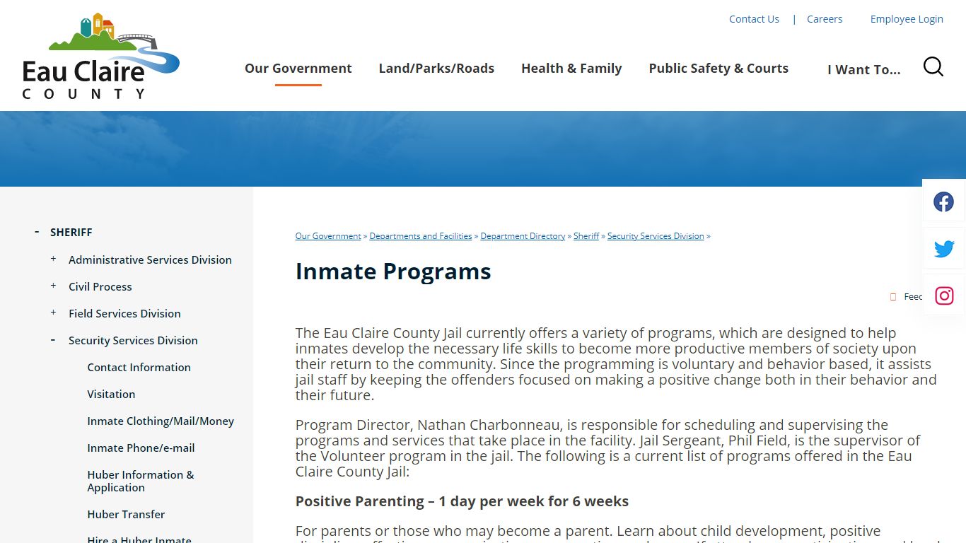 Inmate Programs | Eau Claire County